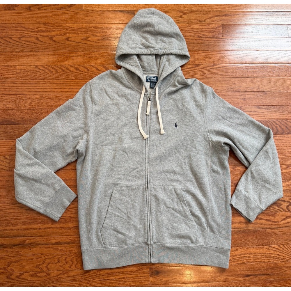 Vintage Polo Ralph Lauren Hoodie Full Zip Jacket Mens Large Sweatshirt Gray Pony